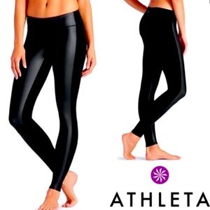 Athleta Faux Leather Front Panel Leggings Black Size M